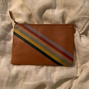 Rainbow stripe leather pouch clutch